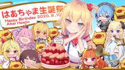 Rule 34 | 2020, 6+girls, ahoge, akai haato, akai haato (1st costume), amane kanata, amane kanata (1st costume), aqua eyes, artist name, birthday, blonde hair, blue background, blue eyes, blue hair, blush, blush stickers, bow, cake, character name, chibi, closed eyes, cloud, colored inner hair, crown, cup, dragon girl, dragon horns, dress, english text, fang, fingerless gloves, food, gloves, haaton (akai haato), hair bow, hair ornament, hair ribbon, hairclip, happy, happy birthday, heart, heart hair ornament, heart in eye, heterochromia, highres, himemori luna, himemori luna (1st costume), holding, holding cup, holding microphone, hololive, horn bow, horn ornament, horns, hoshikawa sara, hoshimachi suisei, hoshimachi suisei (1st costume), instrument, kiryu coco, kiryu coco (1st costume), long hair, looking at viewer, microphone, multicolored hair, multiple girls, natsuiro matsuri, natsuiro matsuri (matsuri&#039;s day off), nijisanji, one eye closed, open mouth, orange eyes, orange hair, outline, own hands clasped, own hands together, pink hair, pleated dress, pointy ears, red eyes, ribbon, sheep girl, sheep horns, shiranui flare, shiranui flare (1st costume), signpost, silver hair, simple background, smile, star (symbol), star in eye, strawberry cake, streaked hair, symbol in eye, trumpet, tsunomaki watame, tsunomaki watame (1st costume), virtual youtuber, white outline, yellow eyes, yoshiheihe