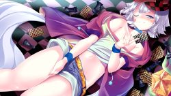 Rule 34 | 10s, 1boy, ;), androgynous, cabbie hat, card, chess piece, grey hair, hat, no game no life, off shoulder, one eye closed, playing card, purple eyes, short shorts, shorts, smile, spade, sukage, symbol-shaped pupils, tet (no game no life), teto (no game no life), trap