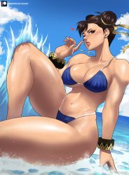 Rule 34 | 1girl, bikini, breasts, capcom, chun-li, echo saber, highres, solo, street fighter, swimsuit, thick thighs, thighs, wide hips