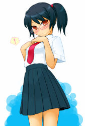 Rule 34 | 1girl, akatsuki (akatsukishiki), akatsuki (artist), black hair, brown eyes, glasses, highres, necktie, school uniform, side ponytail, solo