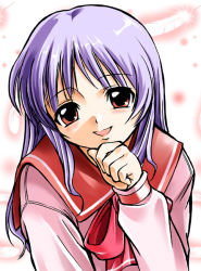 Rule 34 | himekawa kotone, purple hair, red eyes, school uniform, solo, tagme, to heart, to heart (series)