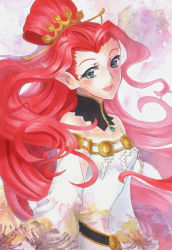Rule 34 | alfa system, bare shoulders, breasts, choker, detached sleeves, dress, green eyes, inanna, long hair, pointy ears, red hair, tales of (series), tales of innocence