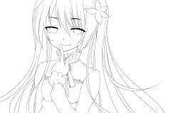 Rule 34 | 1girl, absurdres, finger to mouth, greyscale, hatsune miku, highres, lineart, long hair, mikoko (mg2), monochrome, smile, solo, transparent background, twintails, vocaloid