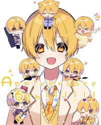 Rule 34 | 1boy, anniversary, blonde hair, blush, chibi, facing viewer, heart, highres, hosizora (sparetime), looking at viewer, male focus, open mouth, root (stpri), school uniform, short hair, smile, solo, strawberry prince, white background, yellow eyes