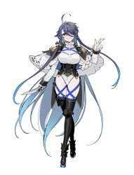 Rule 34 | 1girl, ahoge, armored boots, azur lane, boots, breasts, bug, butterfly, cameltoe, capelet, corset, cross hair ornament, foch (azur lane), full body, gradient hair, groin, hair ornament, hair over one eye, hand up, highres, holding, holding knife, holster, insect, knife, leotard, lips, long hair, long sleeves, looking at viewer, medium breasts, multicolored hair, ohisashiburi, purple hair, red hair, shirt, simple background, slit pupils, smile, solo, teeth, thigh boots, thigh holster, very long hair, white background, white leotard, white shirt