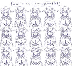 Rule 34 | 10s, 1girl, absurdres, angry, blush, braid, breasts, centon (736023681), chart, crying, expression chart, expressions, closed eyes, female focus, highres, long hair, looking at viewer, monochrome, multiple views, neptune (neptunia), neptune (series), open mouth, purple heart (neptunia), smile, surprised, tears, teeth, twin braids, white background