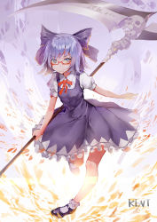 Rule 34 | 1girl, absurdres, artist name, bespectacled, blue dress, blue eyes, blue footwear, blue hair, blush, bow, breasts, cirno, closed mouth, collared shirt, dress, eyebrows, frilled skirt, frills, full body, glasses, hair bow, hand up, highres, holding, holding weapon, huge weapon, kentia, kentllaall, leg up, looking at viewer, mary janes, matching hair/eyes, outstretched arm, oversized object, puffy short sleeves, puffy sleeves, red-framed eyewear, red ribbon, ribbon, scythe, semi-rimless eyewear, shirt, shoes, short hair, short sleeves, skirt, skull, sleeveless, sleeveless dress, socks, solo, standing, standing on one leg, touhou, under-rim eyewear, weapon, white shirt, white socks