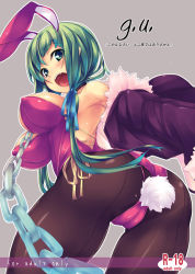 Rule 34 | 1girl, animal ears, ass, breasts, cameltoe, chain, cleft of venus, fake animal ears, green hair, large breasts, long hair, original, pantyhose, playboy bunny, rabbit ears, rabbit tail, shimakaze (soundz of bell), solo, tail