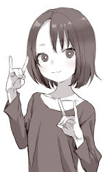 Rule 34 | 1girl, :3, blush, closed mouth, collarbone, commentary request, double fox shadow puppet, fox shadow puppet, hands up, highres, long sleeves, looking at viewer, monochrome, original, shirt, simple background, solo, upper body, white background, yamamoto souichirou