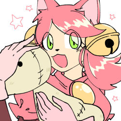 Rule 34 | 1girl, animal ears, bell, bow, cat ears, cat tail, dress, green eyes, jingle bell, long hair, mad mew mew, magical girl, pink hair, pink ribbon, puffy short sleeves, puffy sleeves, ribbon, short sleeves, solo, tail, undertale