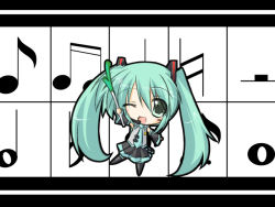 Rule 34 | 1girl, aqua eyes, aqua hair, bad id, bad pixiv id, chibi, female focus, hatsune miku, long hair, musical note, plus9, project diva, project diva (series), solo, spring onion, thighhighs, twintails, vocaloid, wink