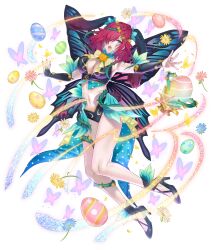 Rule 34 | 1girl, alternate costume, animal ears, bare shoulders, blue eyes, breasts, bridal gauntlets, bug, butterfly, cleavage, detached sleeves, easter egg, egg, facial mark, fairy wings, fake animal ears, fake tail, female focus, fire emblem, fire emblem heroes, floating, floating object, flower, full body, gradient clothes, gradient hair, hair ornament, hair over one eye, high heels, highres, insect, kippu, lips, looking away, medium breasts, midriff, multicolored hair, navel, nintendo, non-web source, official alternate costume, official art, open mouth, pale skin, petals, polka dot, purple hair, rabbit ears, rabbit tail, red nails, ribbon, short hair, sideboob, sleeveless, solo, stomach, tail, teeth, thighs, thorns, transparent background, triandra (fire emblem), wings