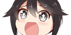 Rule 34 | + +, 10s, 1girl, :d, black eyes, black hair, blush, close-up, hair between eyes, hair flaps, hayasui (kancolle), kantai collection, looking at viewer, nahaki, no nose, open mouth, portrait, short hair, simple background, sin-poi, smile, solo, sparkling eyes, symbol-shaped pupils, white background