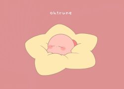 Rule 34 | 1boy, closed eyes, closed mouth, colored skin, dot mouth, kirby, kirby (series), nintendo, no humans, pink skin, red background, red footwear, sleeping, solo, star-shaped pillow, starossa kirby, warp star