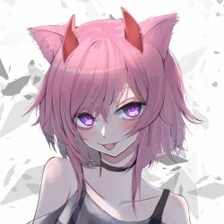 Rule 34 | 1girl, commission, horns, pink hair, purple eyes, solo, tsune (tune)
