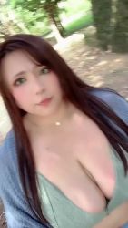 Rule 34 | 1girl, animated, asian, belly, bouncing breasts, bra, breasts, brown hair, chouzuki maryou, closed mouth, highres, hotpants, large breasts, lipstick, makeup, outdoors, photo (medium), plump, running, solo, sound, underwear, video, video
