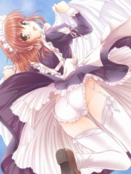 Rule 34 | 1girl, bed sheet, duplicate, garter belt, holding, holding sheet, maid, solo, tagme, thighhighs, white thighhighs