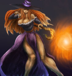 Rule 34 | breasts, cleavage, dragon&#039;s crown, fire, hat, morofry, sorceress (dragon&#039;s crown), staff, vanillaware, weapon