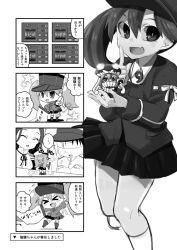 Rule 34 | &gt; &lt;, 10s, 1boy, 3girls, 4koma, abyssal ship, admiral (kancolle), closed eyes, comic, faceless, faceless male, fang, gameplay mechanics, greyscale, hat, kantai collection, military, military uniform, mini person, minigirl, monochrome, monster, multiple girls, naval uniform, open mouth, personification, ryuujou (kancolle), scroll, staff, star (symbol), tatsuta (kancolle), translated, twintails, uniform, visor cap, wo-class aircraft carrier, yakou (innocent chapel)