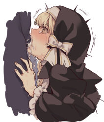 Rule 34 | 1boy, 1girl, black dress, blonde hair, blunt bangs, blush, braid, clothed female nude male, coif, copyright request, crying, crying with eyes open, cum, cum in mouth, cumdrip, deepthroat, dress, fellatio, from side, hair ribbon, hand on another&#039;s hip, hetero, long sleeves, n (m ohkamotoh), nude, nun, oral, ribbon, tears, trembling, wide sleeves