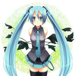 cowboy_shot hatsune_miku hiiku_eiri long_hair necktie solo thighhighs twintails very_long_hair vocaloid zettai_ryouiki