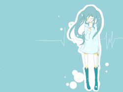 Rule 34 | aqua hair, bad id, bad pixiv id, boots, closed eyes, hatsune miku, jewelry, necklace, simple background, standing, twintails, vocaloid, wallpaper