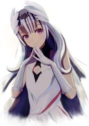 Rule 34 | 1girl, absurdres, bare shoulders, black hair, breasts, dress, feather hair ornament, feathers, fire emblem, fire emblem engage, gloves, grey hair, hair ornament, highres, labebebe lee, long hair, looking at viewer, multicolored hair, nintendo, purple eyes, small breasts, smile, solo, tiara, two-tone hair, very long hair, veyle (fire emblem), wavy hair, white dress