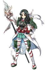 Rule 34 | &gt;:(, 1girl, armor, artist request, beads, frown, full body, green hair, hachimaki, hand on own hip, headband, holding, holding polearm, holding spear, holding weapon, long hair, nanao (oshiro project), official art, oshiro project:re, oshiro project:re, polearm, prayer beads, solo, spear, thick eyebrows, thighhighs, torn clothes, torn hachimaki, torn thighhighs, transparent background, v-shaped eyebrows, weapon, yellow eyes