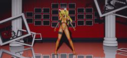Rule 34 | 1girl, 3d, alternate costume, alternate skin color, animated, artist request, ass, ass focus, ass shake, audible music, bare shoulders, black one-piece swimsuit, blonde hair, blue eyes, blush, boots, bouncing breasts, breasts, cameltoe, curvy, dancing, dark skin, highleg, highres, huge ass, huge breasts, long hair, looking at viewer, mikumikudance (medium), official alternate costume, one-piece swimsuit, onizaki kirara, open mouth, partially visible vulva, shiny skin, slingshot swimsuit, smile, sound, swimsuit, taimanin (series), taimanin rpgx, twintails, very long hair, video