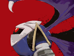 Rule 34 | 1boy, 93mai, alternate eye color, commentary request, kirby (series), looking up, male focus, mask, meta knight, nintendo, red background, red eyes, simple background, solo, wings