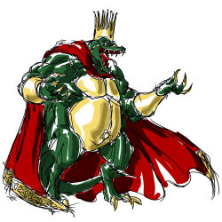 Rule 34 | 1boy, cape, claws, crocodilian, crown, donkey kong (series), donkey kong country, full body, highres, king, king k. rool, male focus, muscular, nameo (judgemasterkou), nintendo, solo, vambraces, white background