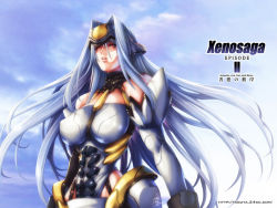 Rule 34 | 00s, 1girl, abs, android, blue hair, breasts, elbow gloves, gloves, kos-mos, large breasts, long hair, momofuki rio, red eyes, solo, takuya itaiwan, wallpaper, xenosaga, xenosaga episode i, xenosaga episode ii