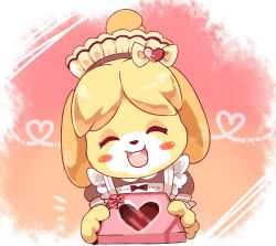 Rule 34 | 1girl, animal crossing, dog, closed eyes, furry, furry female, highres, hnzk aroma, isabelle (animal crossing), nintendo, open mouth, short hair, smile, solo