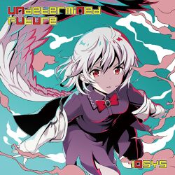 Rule 34 | 1girl, album cover, belldot, black gemstone, blue sky, bow, bowtie, cloud, collared shirt, cover, english text, feathered wings, flying, frown, game cg, iosys, jacket, kishin sagume, layered sleeves, long sleeves, looking ahead, loose hair strand, miniskirt, off-shoulder jacket, off shoulder, official art, parted lips, purple shirt, purple skirt, red bow, red bowtie, red eyes, shirt, short hair, single wing, skirt, skirt set, sky, sleeves past wrists, touhou, touhou cannonball, v-shaped eyebrows, white hair, white jacket, white wings, wings