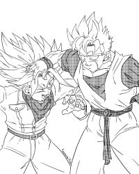 Rule 34 | 2boys, dragon ball, dragon ball super, happy, headpat, highres, manga style, master and pupil, multiple boys, muscular, muscular male, scar, scar across eye, smile, son gohan (future), spiked hair, super saiyan, tagme, trunks (dragon ball), trunks (future) (dragon ball)