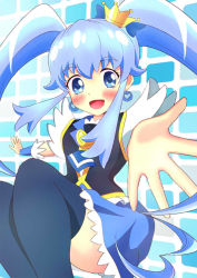 Rule 34 | 10s, 1girl, blue eyes, blue hair, blue skirt, blue thighhighs, blush, brooch, crown, cure princess, earrings, eyelashes, happinesscharge precure!, happy, heart, heart brooch, jewelry, long hair, looking at viewer, magical girl, matching hair/eyes, mimimichi, open mouth, precure, shirayuki hime, shirt, skirt, smile, solo, thighhighs, thighs, twintails, wrist cuffs, zettai ryouiki