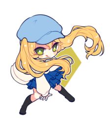 Rule 34 | 1girl, :p, black footwear, blonde hair, blue hat, blue skirt, boots, chibi, closed mouth, dokibird (vtuber), dokibird (vtuber) (artist), full body, green eyes, hat, indie virtual youtuber, jacket, knee boots, looking at viewer, skirt, solo, tongue, tongue out, transparent background, twintails, virtual youtuber, white jacket