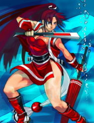 Rule 34 | 1girl, breasts, fatal fury, fighting, hand fan, lowres, ninja, shiranui mai, snk, the king of fighters