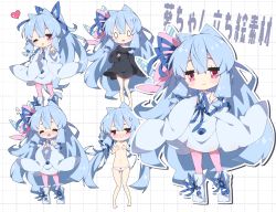 Rule 34 | 0 0, 1girl, :d, ;p, ^ ^, bare shoulders, black shirt, blue dress, blue footwear, blue hair, blue ribbon, blue sleeves, blush, boots, bow, bow panties, breasts, chibi, closed eyes, closed mouth, collarbone, commentary request, covering privates, covering breasts, cross-laced footwear, detached sleeves, dress, flying sweatdrops, hair between eyes, hair ribbon, heart, highres, kotonoha aoi, lace-up boots, long hair, long sleeves, low twintails, milkpanda, multiple views, navel, nose blush, off shoulder, one eye closed, open mouth, panties, pink thighhighs, red eyes, ribbon, shirt, sleeveless, sleeveless dress, small breasts, smile, sweat, thighhighs, tongue, tongue out, topless, translation request, twintails, underwear, underwear only, very long hair, voiceroid, wavy mouth, white panties, wide sleeves