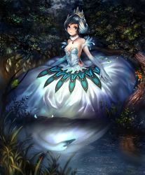 Rule 34 | 10s, 1girl, artist request, ballerina, beak, bird, black hair, blue eyes, breasts, bug, cleavage, closed mouth, cygames, different reflection, dress, elbow gloves, feather trim, flower, forest, frog, fur collar, gem, gloves, grass, bug, ladybug, lake, light smile, looking at viewer, medium breasts, nature, night, odette white swan, official art, outdoors, reflection, shadowverse, shingeki no bahamut, strapless, strapless dress, swan, tiara, tree, white dress