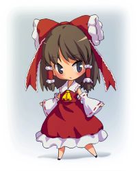 Rule 34 | 1girl, animated, animated gif, bow, detached sleeves, female focus, hair bow, hakurei reimu, japanese clothes, kanihira, lowres, miko, purple eyes, ribbon, short hair, solo, spinning, touhou