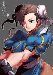 Rule 34 | 1girl, bracelet, breasts, brown eyes, brown hair, bun cover, capcom, china dress, chinese clothes, chun-li, closed mouth, double bun, dress, hair bun, highres, jewelry, pantyhose, short hair, simple background, solo, spiked bracelet, spikes, street fighter, street fighter ii (series), tukiwani