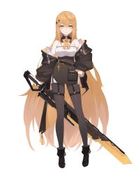 Rule 34 | 1girl, absurdres, azumi (8809464), belt, black footwear, black jacket, black pantyhose, black skirt, blonde hair, boots, breasts, closed mouth, cross, fanny pack, full body, garter straps, gold, highres, holding, holding sword, holding weapon, jacket, jewelry, large breasts, long hair, long sleeves, looking at viewer, medium breasts, original, pantyhose, skirt, sleeves past wrists, solo, sparkle hair ornament, standing, straight-on, sword, tachi-e, very long hair, weapon, wide sleeves, yellow eyes