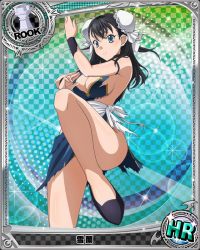 Rule 34 | 10s, 1girl, artist request, black hair, blue eyes, breasts, bun cover, card (medium), character name, chess piece, china dress, chinese clothes, cleavage, double bun, dress, female focus, fighting stance, high school dxd, large breasts, long hair, no socks, official art, rook (chess), shoes, solo, torn, torn clothes, trading card, xuelan