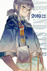Rule 34 | 1girl, black sweater, blue eyes, closed mouth, commentary, dated, english text, glasses, grey hair, grey jacket, highres, jacket, layered sleeves, long hair, long sleeves, noco (pixiv14976070), original, short over long sleeves, short ponytail, short sleeves, simple background, solo, sweater, upper body, white background