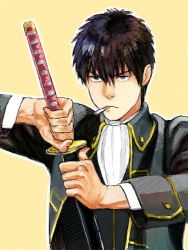 Rule 34 | 1boy, black hair, cigarette, gintama, hijikata toushirou, male focus, shinsengumi (gintama), short hair, solo, sword, weapon