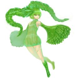 Rule 34 | 1girl, bad id, bad pixiv id, bare shoulders, boots, green eyes, green hair, highres, living clothes, nulroh, original, short hair, skirt, sleeves past wrists, solo, tentacle clothes, tentacles, white background, wide sleeves