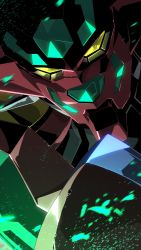 Rule 34 | close-up, getter-1, getter robo, glowing, glowing eyes, highres, looking at viewer, mecha, new getter robo, no humans, ohashi aito, robot, science fiction, solo, super robot, yellow eyes