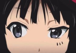 Rule 34 | 1girl, akiyama mio, animated, animated gif, black hair, don&#039;t say &quot;lazy&quot;, eye focus, grey eyes, k-on!, looking away, looking back, shifty eyes, solo, uneven eyes