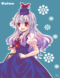 Rule 34 | 1girl, bad id, bad pixiv id, blue hair, book, hat, kamishirasawa keine, kirero, long hair, ribbon, solo, touhou